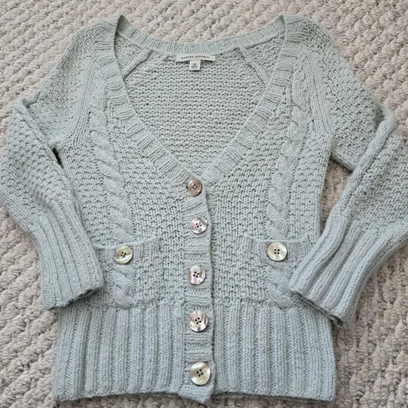 Banana Republic Cable Knit Cardigan Sweater XS Rabbit Hair - Picture 2 of 8